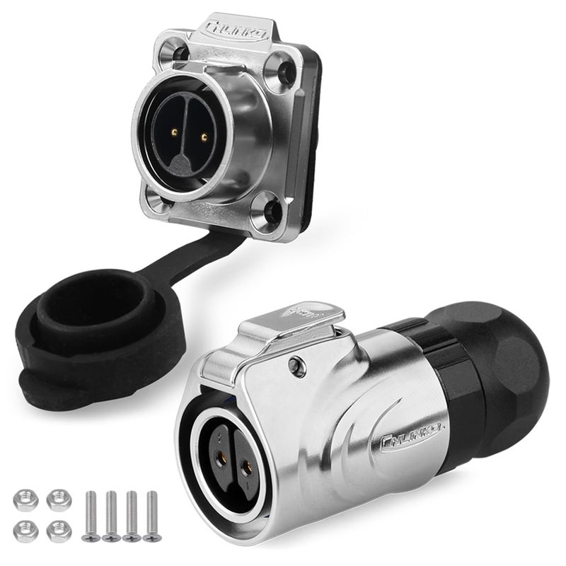 CNLINKO LP16 2-Pin Reverse Mount Female Plug and Male Socket for Automotive Machinery Outdoor Use IP68 Waterproof Circular Connector Metal Shell Quick-Connect Aviation Connector (2-Pin) - Image 1